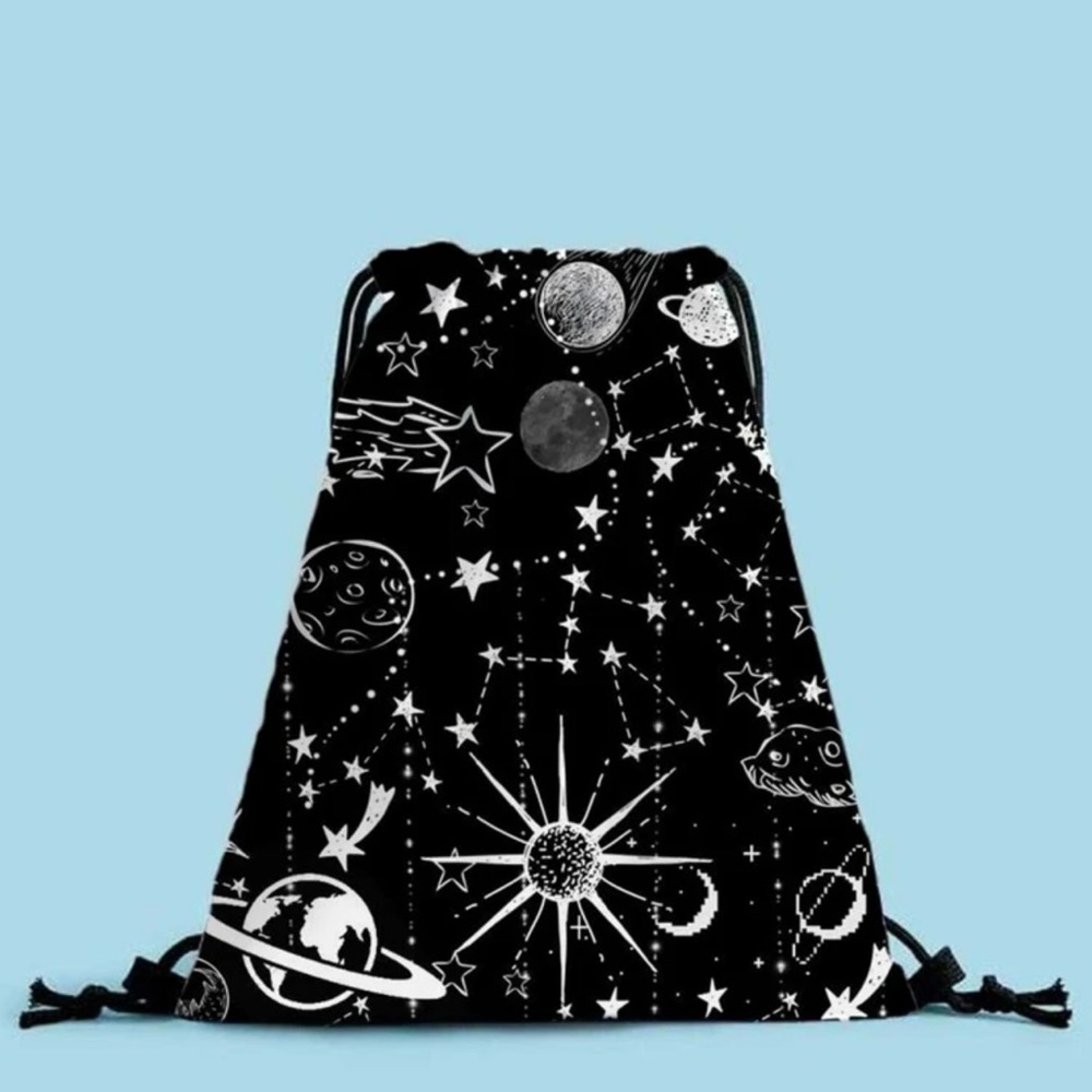 New Celestial Handmade Black White Drawstring Backpack Cinch Bag Water Resistant - Picture 5 of 12